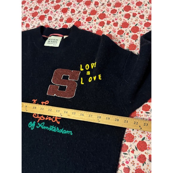 Scotch & Soda Amsterdam Embroidered Wool Alpaca Blend Sweater Navy Blue Small c3 - Picture 6 of 7